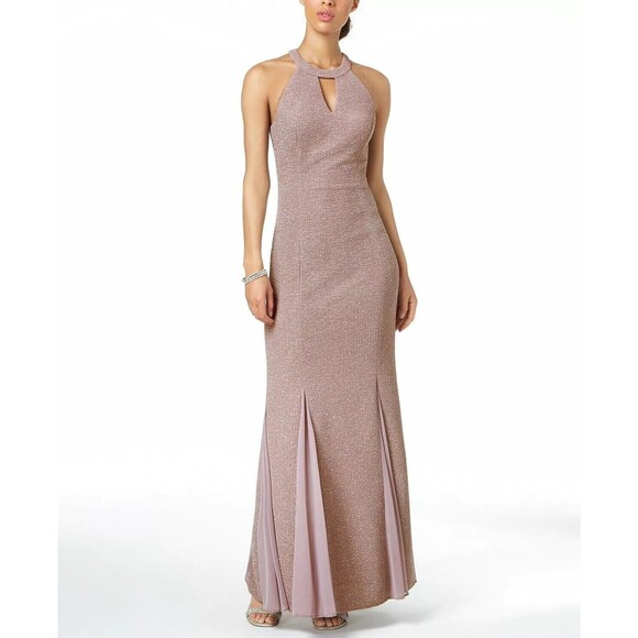 Nightway Lilac Purple Shimmer Maxi Dress Size 18 Keyhole Halter Mermaid Prom - Picture 1 of 13